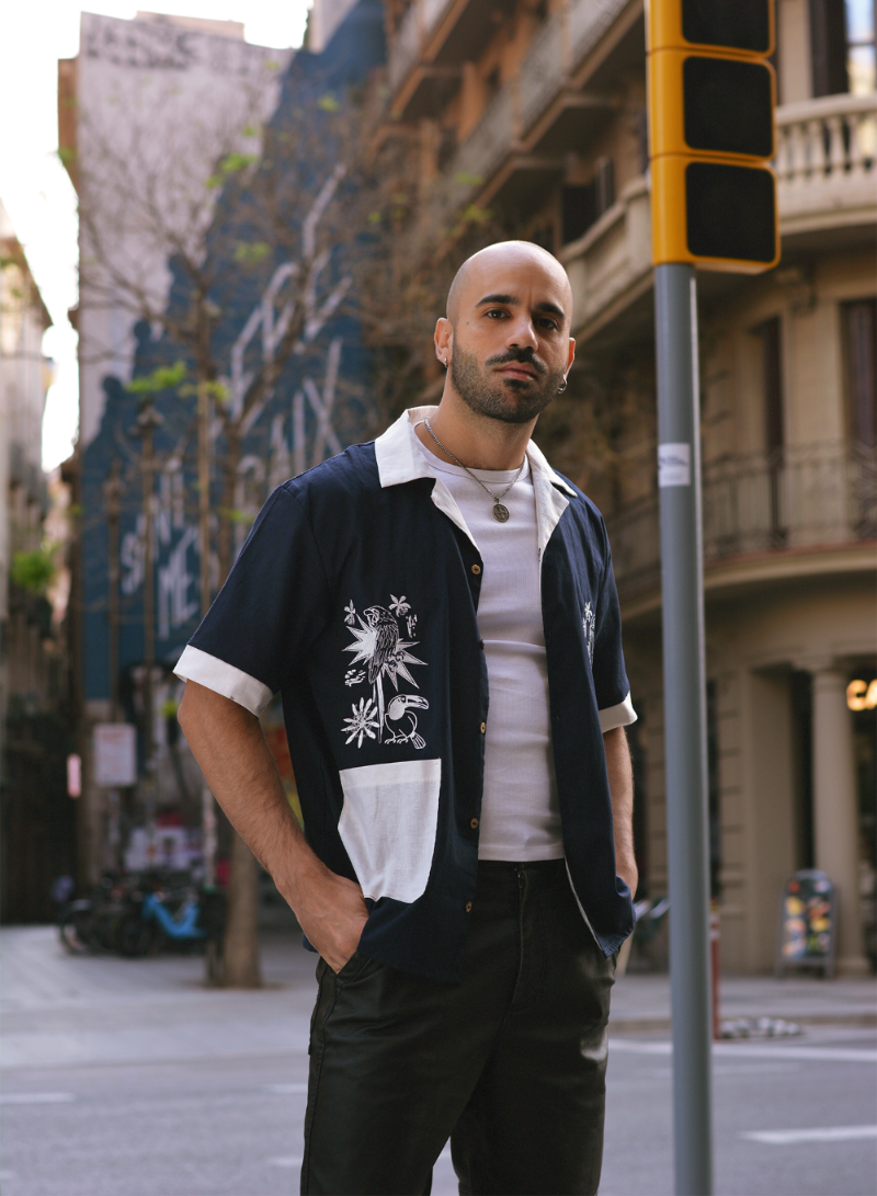 Camisa aves azul