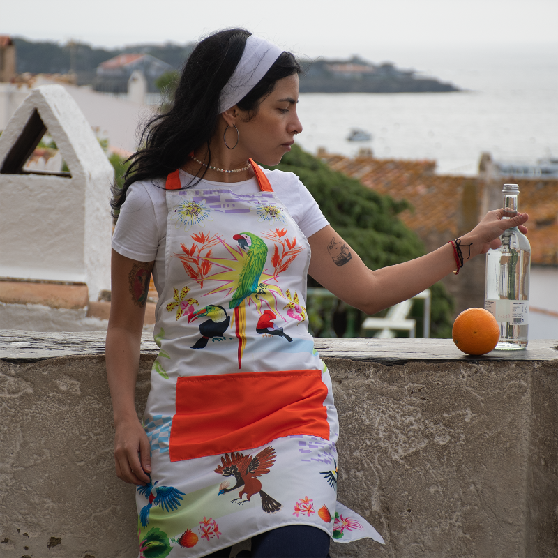 Delantal aves blanco