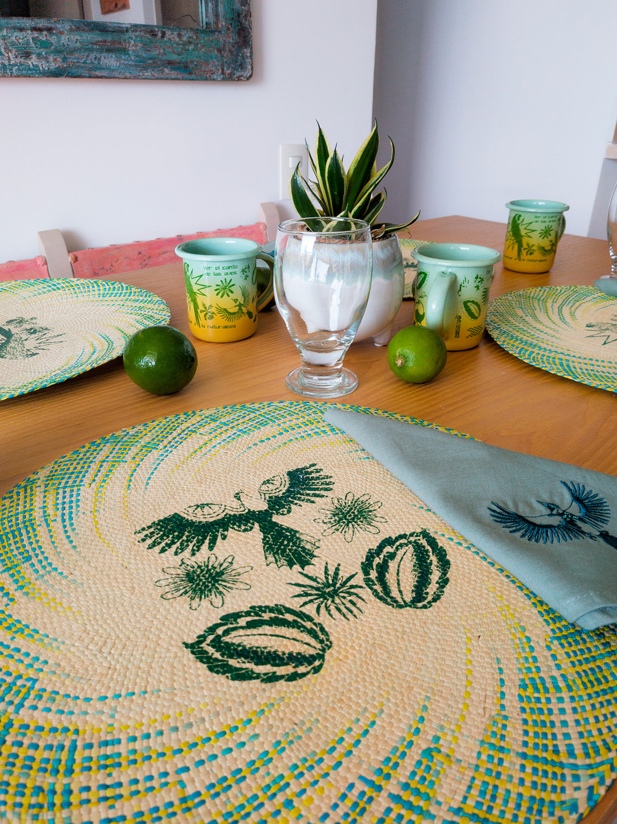 Individuales aves de palma verde