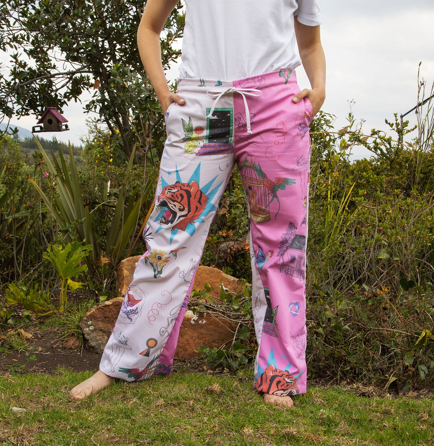Pantalón Onírica blanco y rosado