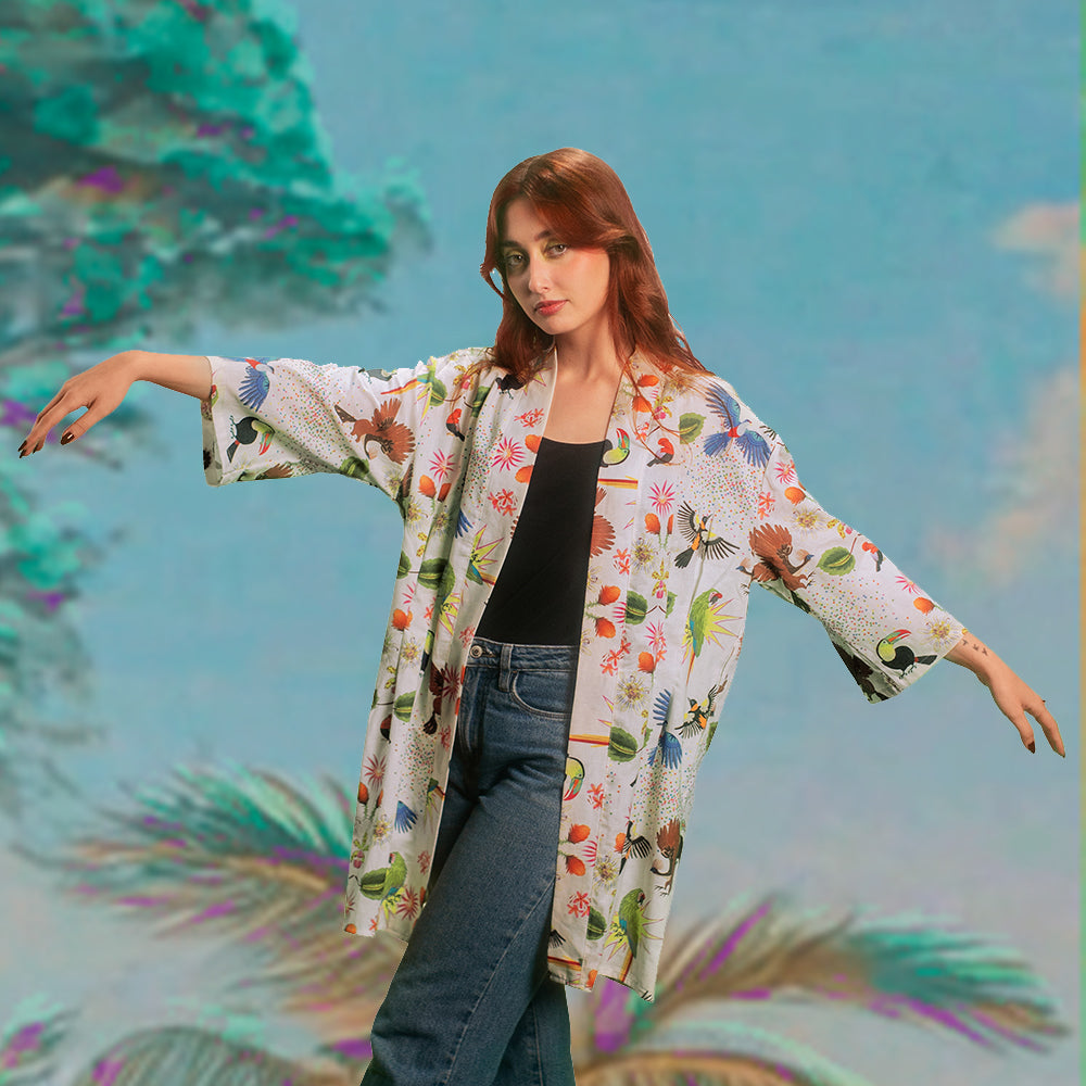 Kimono aves blanco
