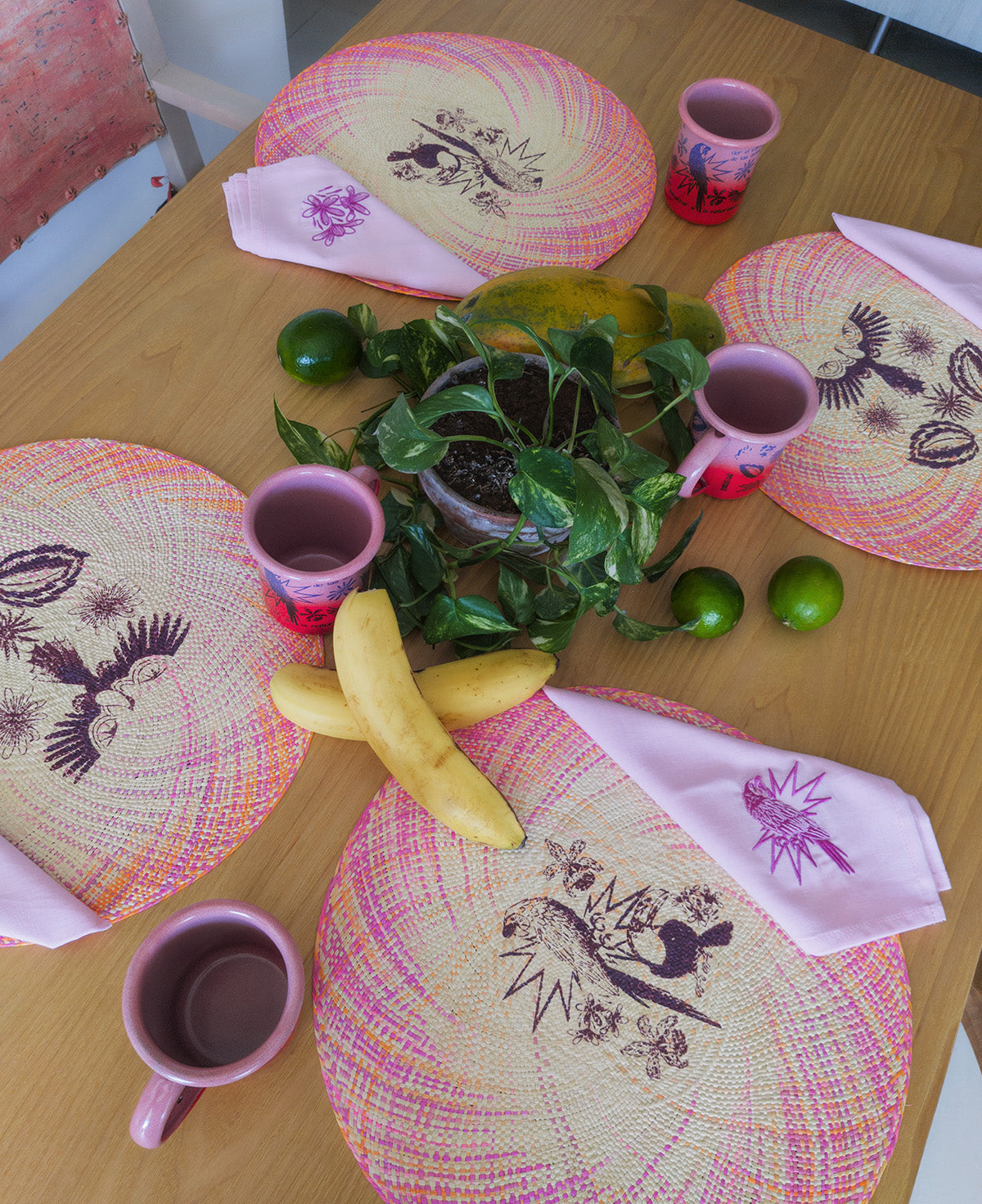 Individuales aves de palma rosa