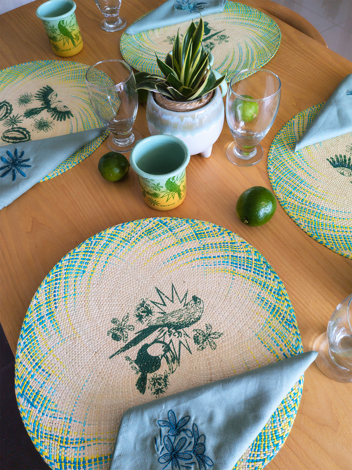 Individuales aves de palma verde