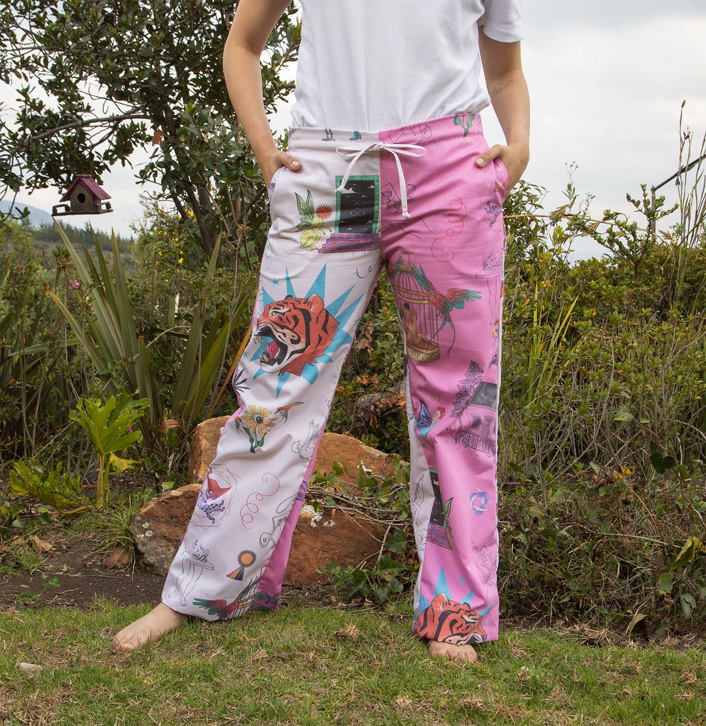 Pantalón Onírica blanco y rosado